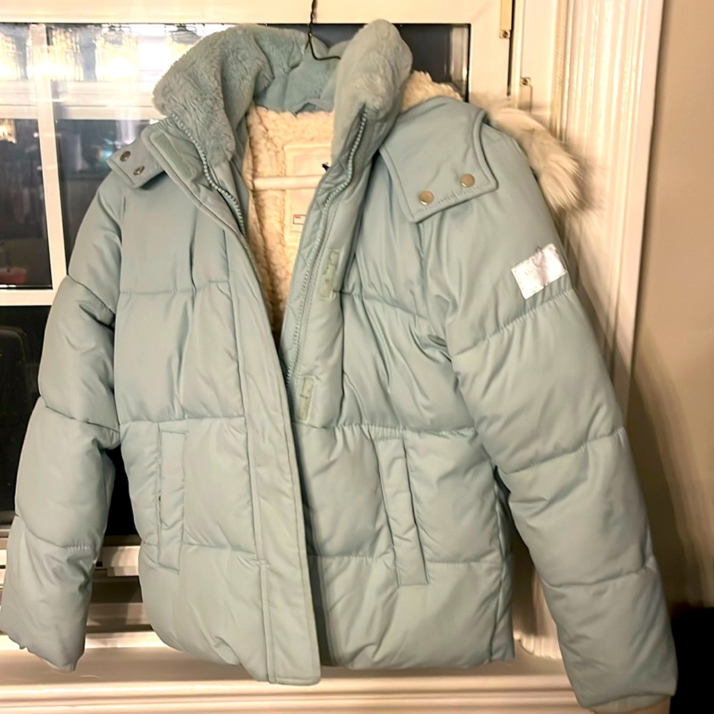 Abercrombie Kids 9/10 fleece lined light blue hooded jacket. Great condition